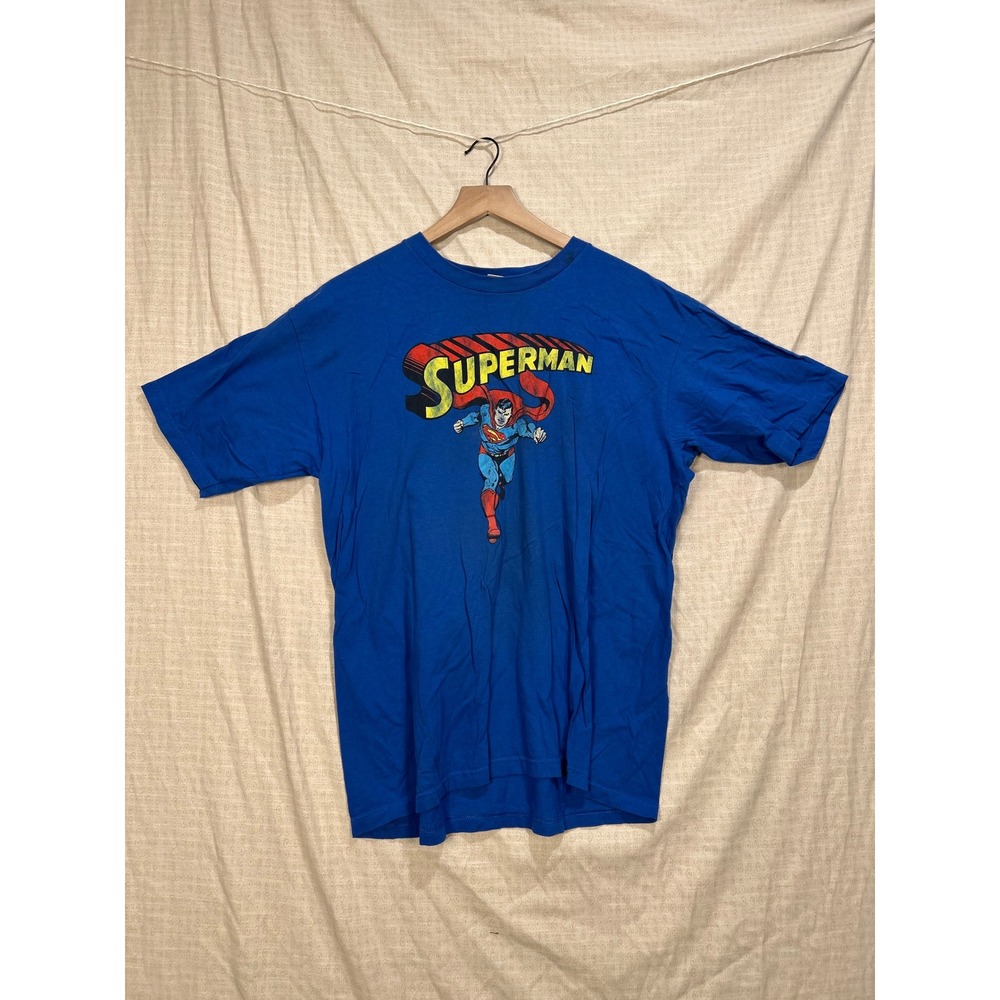 VTG Superman‎ Graphic T-Shirt Mens Royal Blue DC Comics Superhero Tee #2131